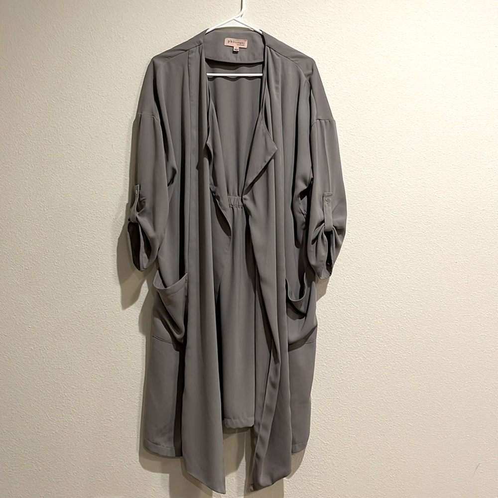 Women’s Gray Philosophy Long Cardigan - Great Condition - Size L - Polyester 🩶